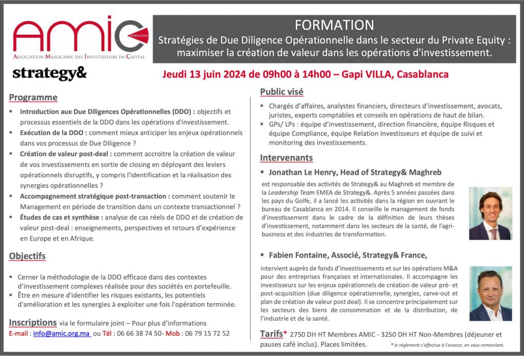 Flyer Stratégies de Due Diligence Opérationnelle dans le secteur du Private Equity : maximiser la création de valeur dans les opérations d'investissement.
